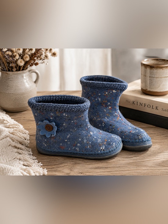 Daniel Green Shoes - Daniel Green Blue Felted Slipper Boots Floral Cozy Cottagecore Women’s